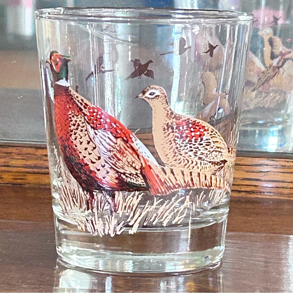 Libbey Pheasants Double Old Fashioned Tumblers MCM Barware Set of 6 Old Money